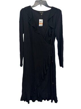 Thalia Sodi Black Wrap Dress Ruffled Long Sleeves Size S New With Tags